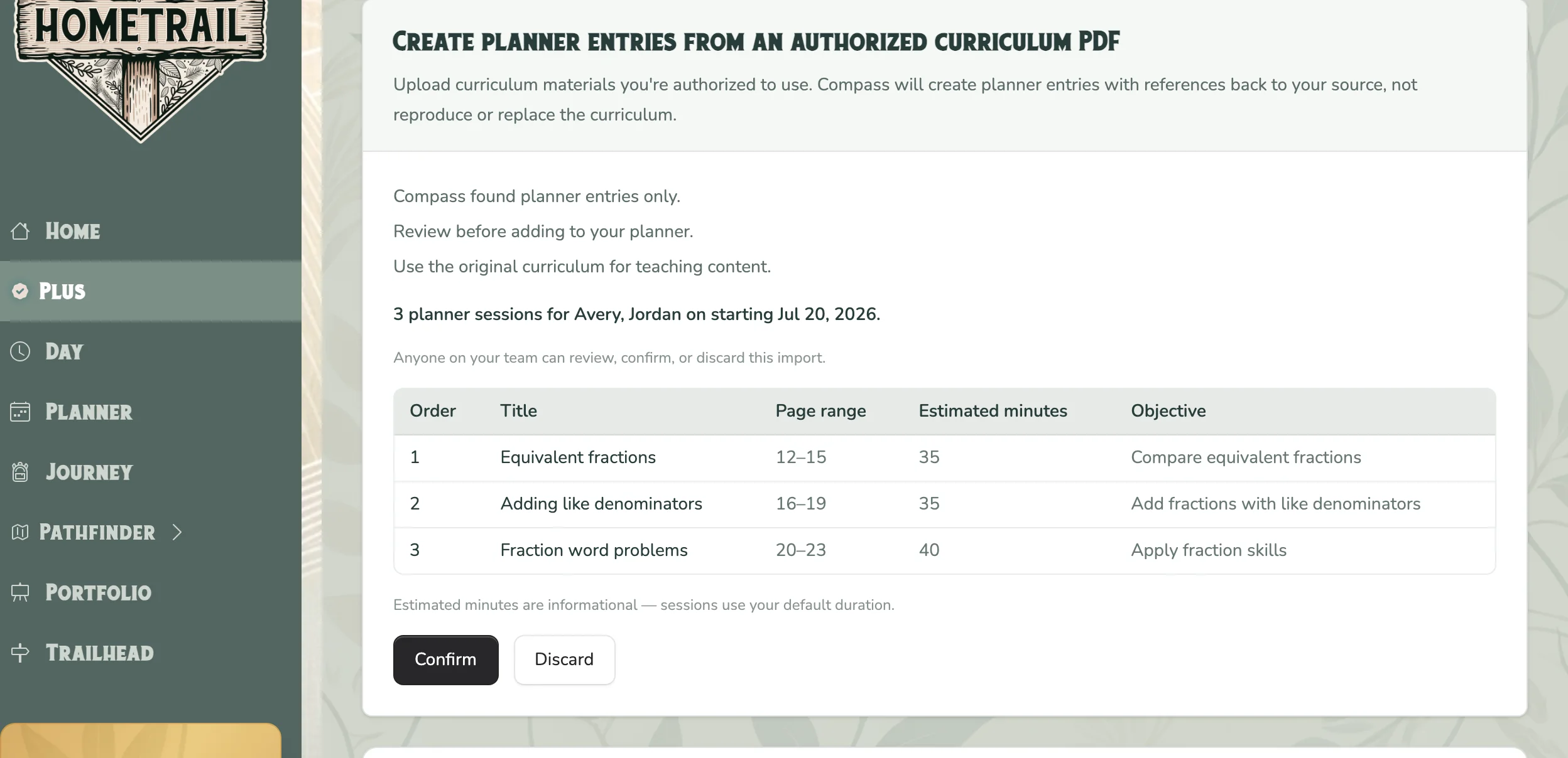 Compass curriculum PDF import form using a synthetic family