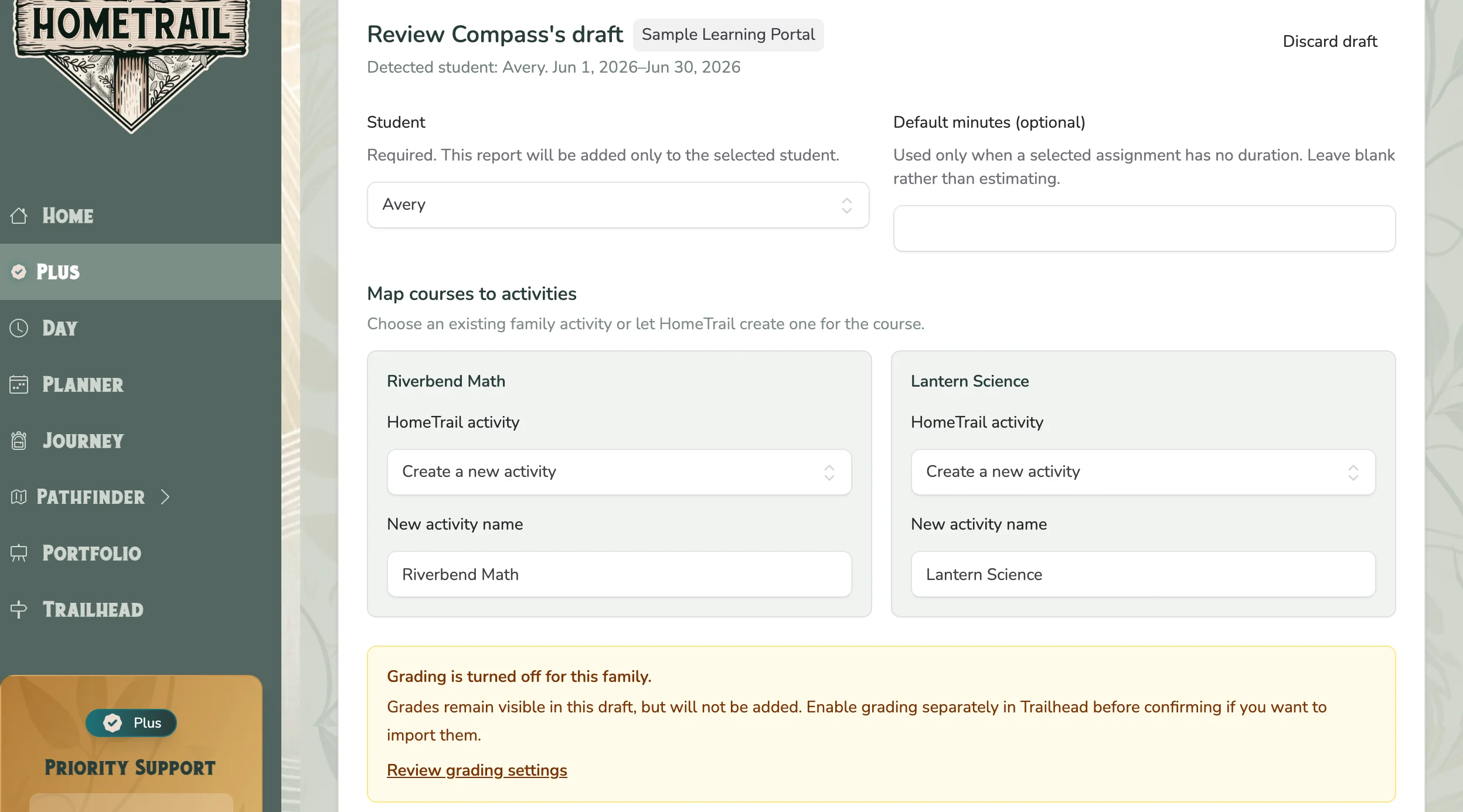 Compass draft review with student and course mapping controls