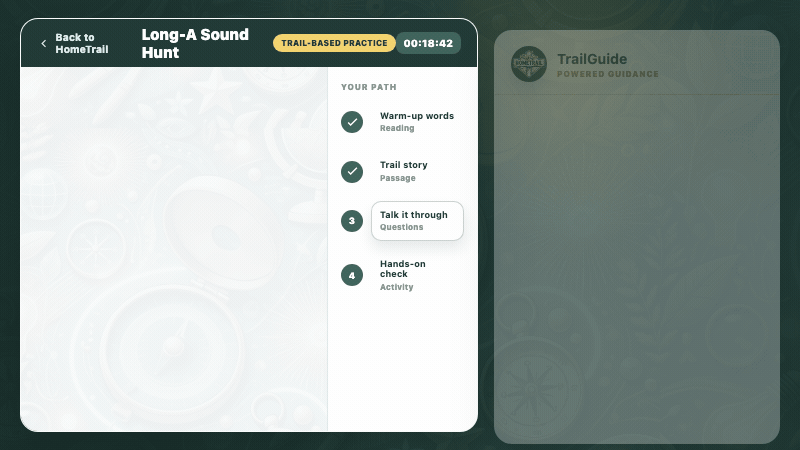 Animated Compass prototype showing TrailGuide using lesson notes, answers, and feedback to guide the next lesson.