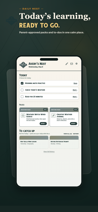 HomeTrail Nest app home screen